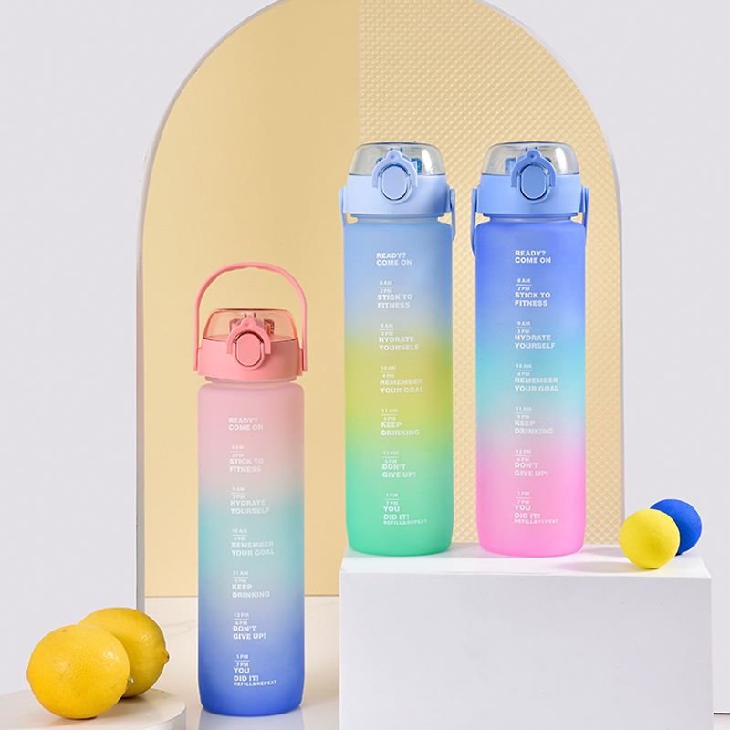 1L 32 Oz Custom Plastic Straw Strainer BPA Free Sports Drinking Bottles Water Bottle with Custom Logo