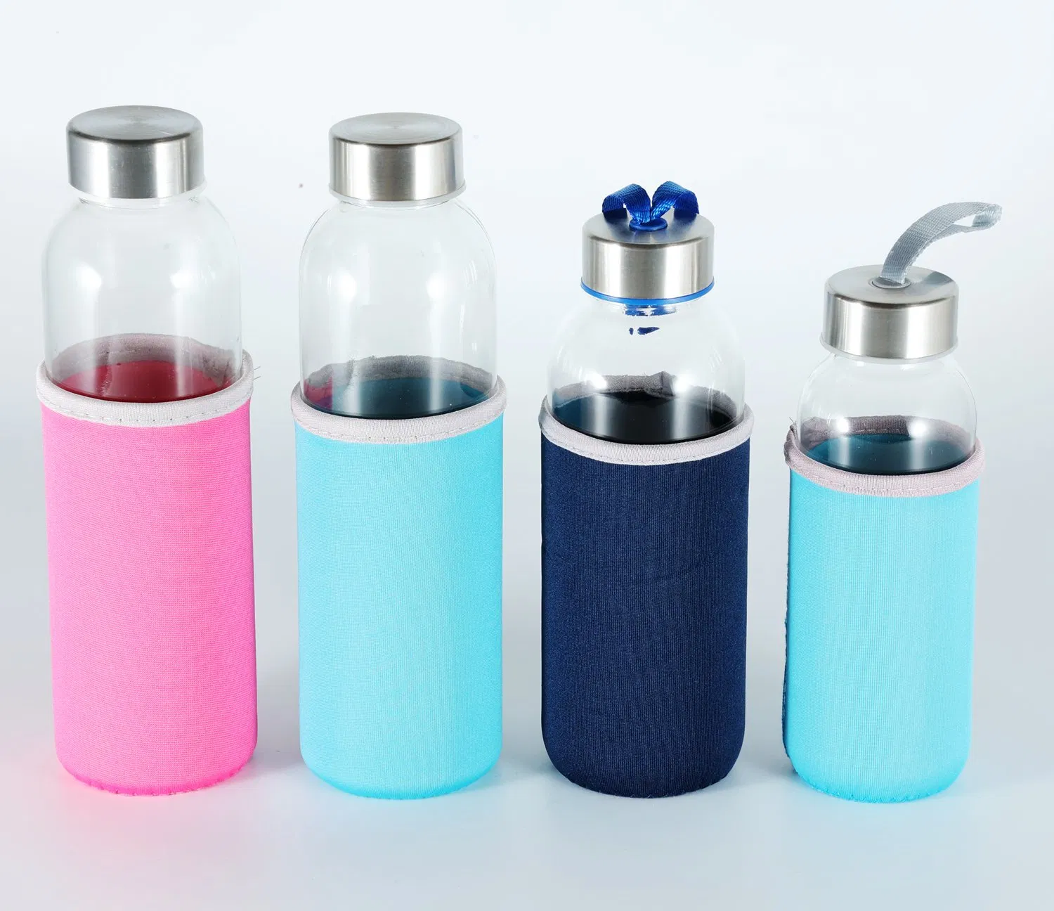 500ml Juice Beverages Glass Water Bottle with Bamboo/Stainless Steel Lid &amp; Sleeve 750ml 1L 300ml 14oz