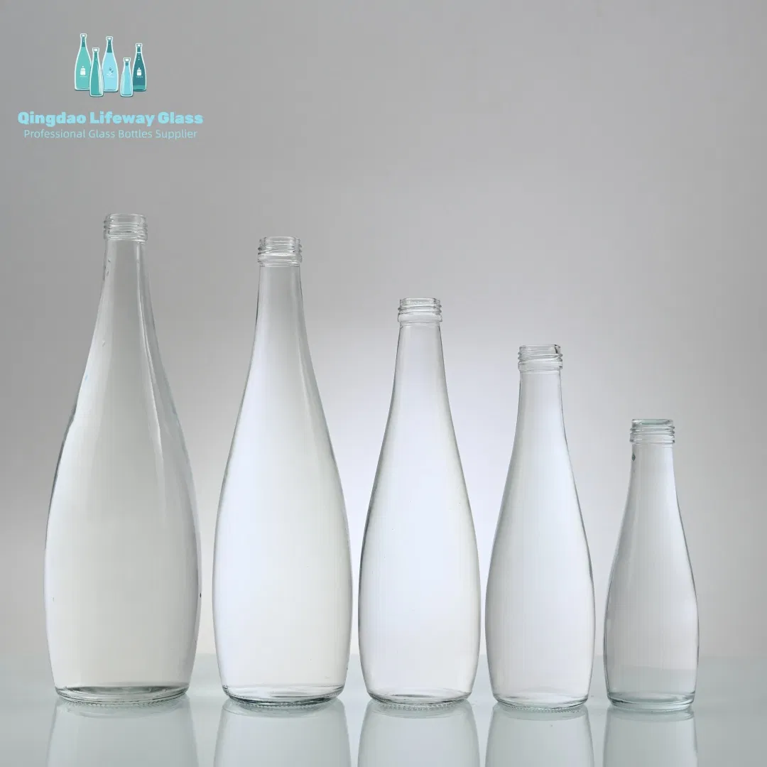 250ml 330ml 500ml 750ml Clear Frosted Glass Spring Water Bottles with Lid for Soda Sparking Water Beverage Juice Packaging with Customzied Logo with Label