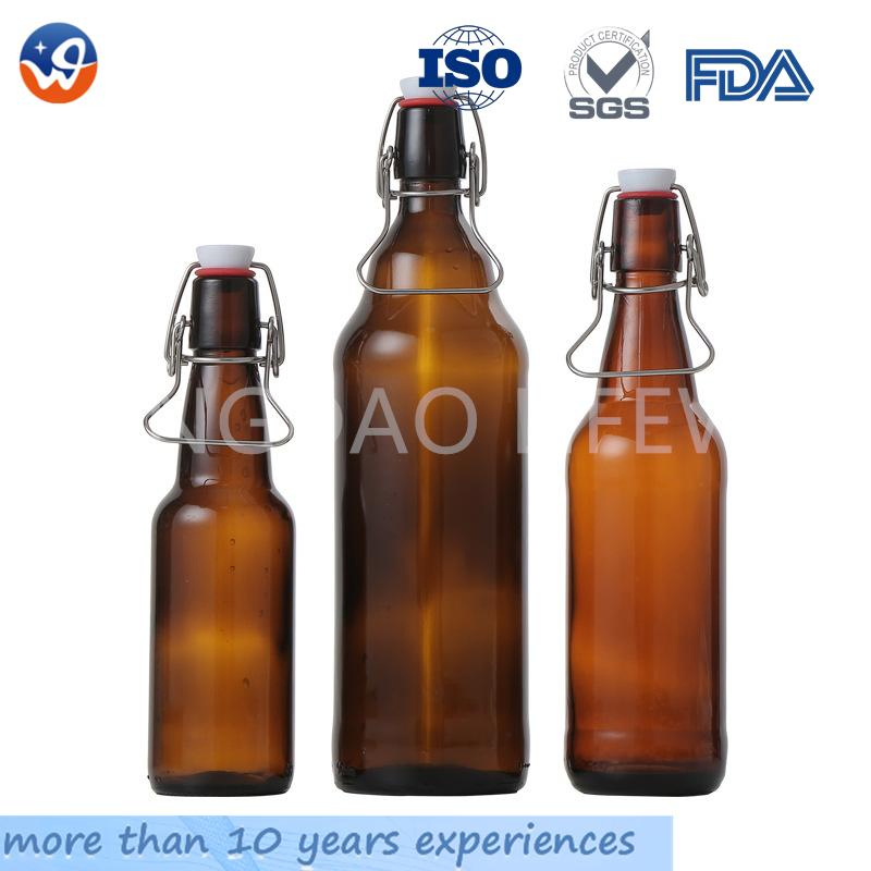 Unique Easy Flip Lid Clear Drink Beer Wine Water Bottles Fruit Bottle Glass Swing Top Bottle with Airtight Stopper