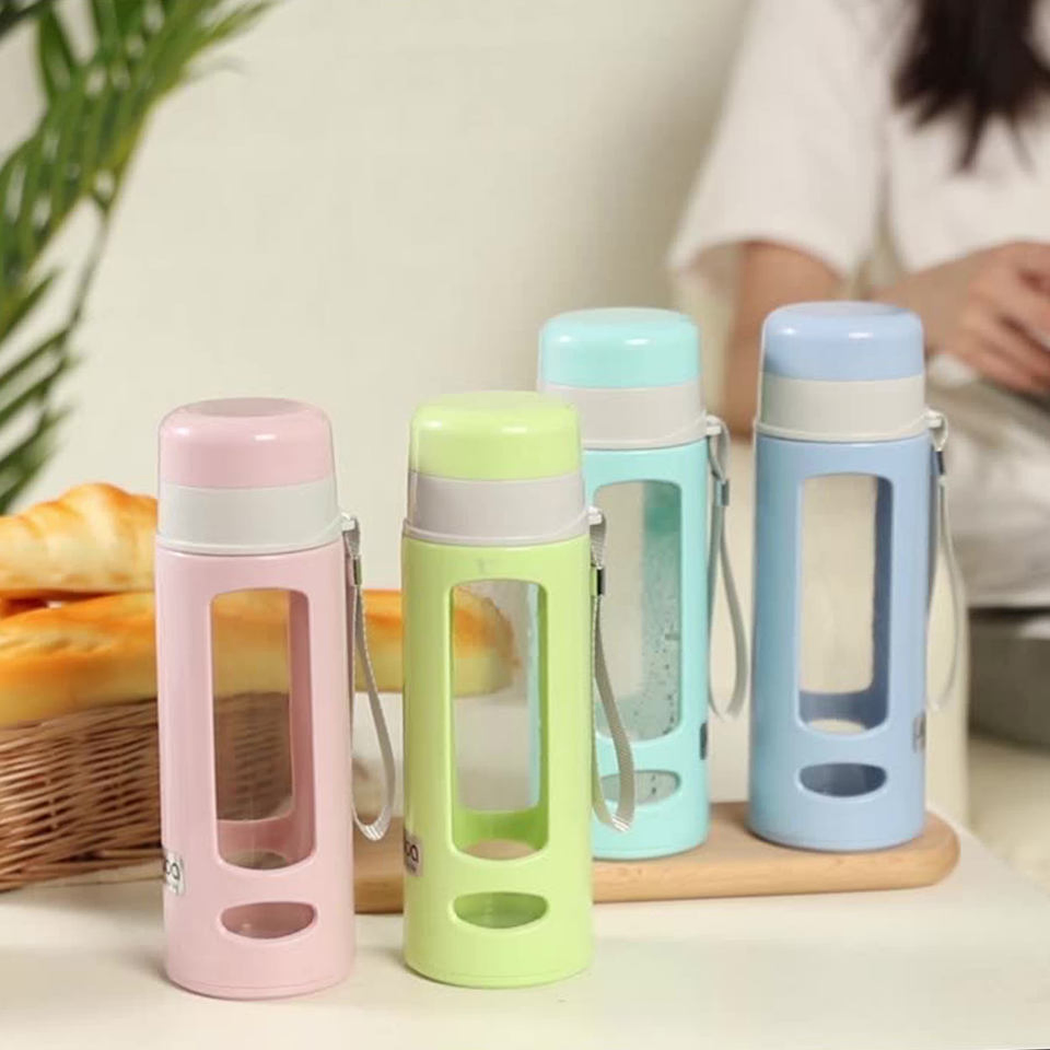 480ml Portable Leak Proof Lid Double Wall Plastic Glass Water Bottle