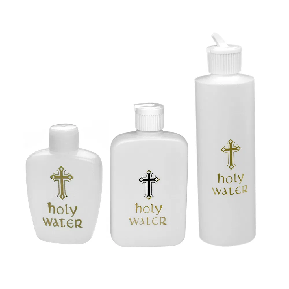60ml Gold Cross Catholic Religious Flip Spout Lid Plastic Smart Holy Water Bottle