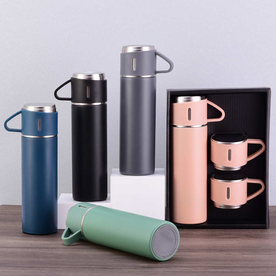 500ml 17oz 2022 Eco Friendly Stainless Steel Vacuum Thermos Insulated Water Bottle with 3 Lids