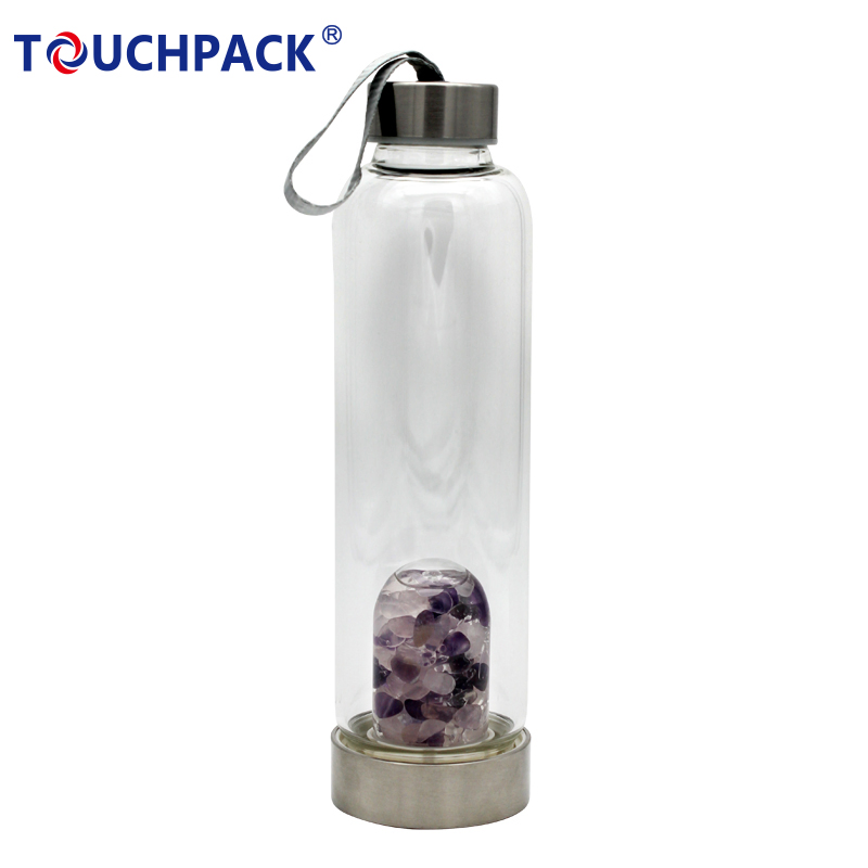 Natural Crystal Double Wall Glass Infused Gemstone Water Bottle