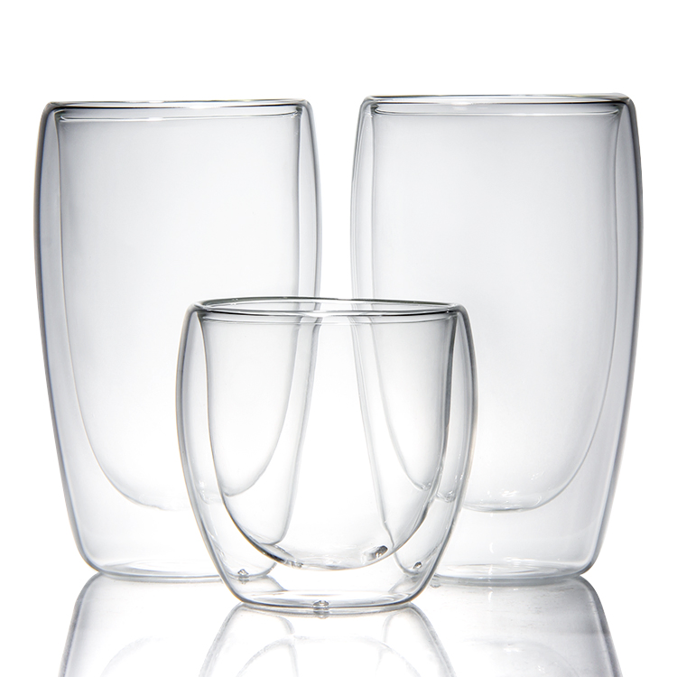 Double Wall Insulated Borosilicate Coffee Glass Cup Set Bamboo Glass Water Bottle