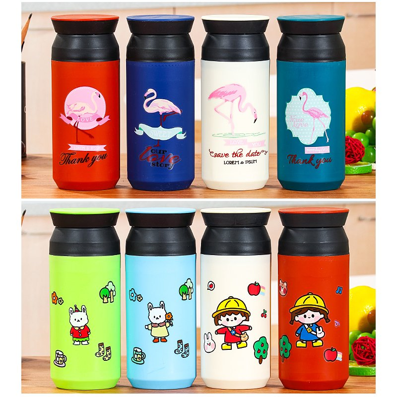 420ml Portable Double Wall Glass Water Bottle Insulated Glass Mug Cartoon Student Drinking Bottle Travel Custom Water Cup Tumbler