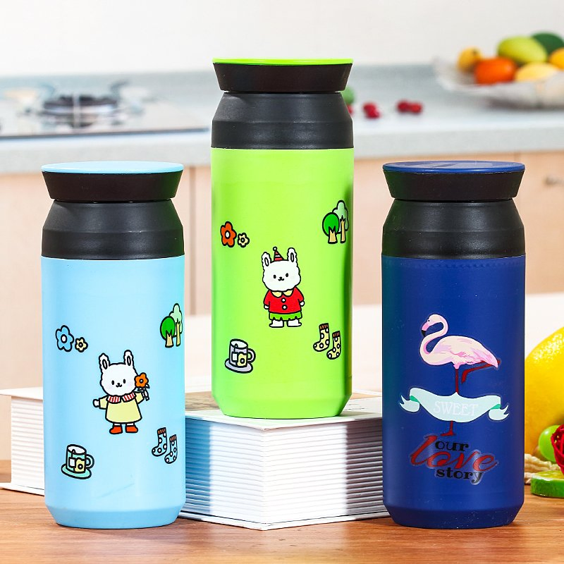 420ml Portable Double Wall Glass Water Bottle Insulated Glass Mug Cartoon Student Drinking Bottle Travel Custom Water Cup Tumbler