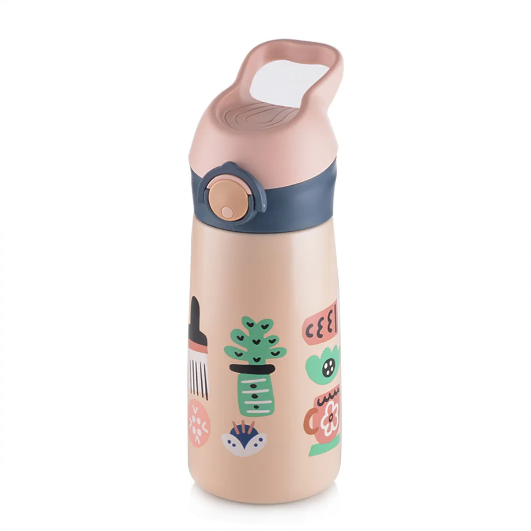 Insulated Stainless Steel Cup Cute Kids Straw Water Bottle Healthy Vacuum Flask