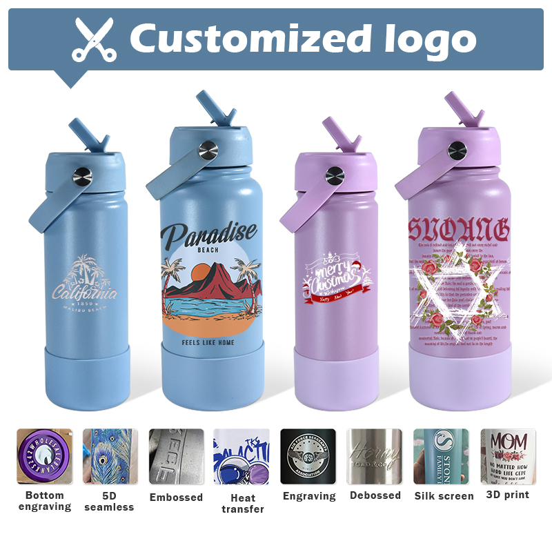 Custom Logo 18oz 32oz Double Wall Vacuum Flask Travel Gym Sports Stainless Steel Insulated Water Bottle with Straw Flip Lid