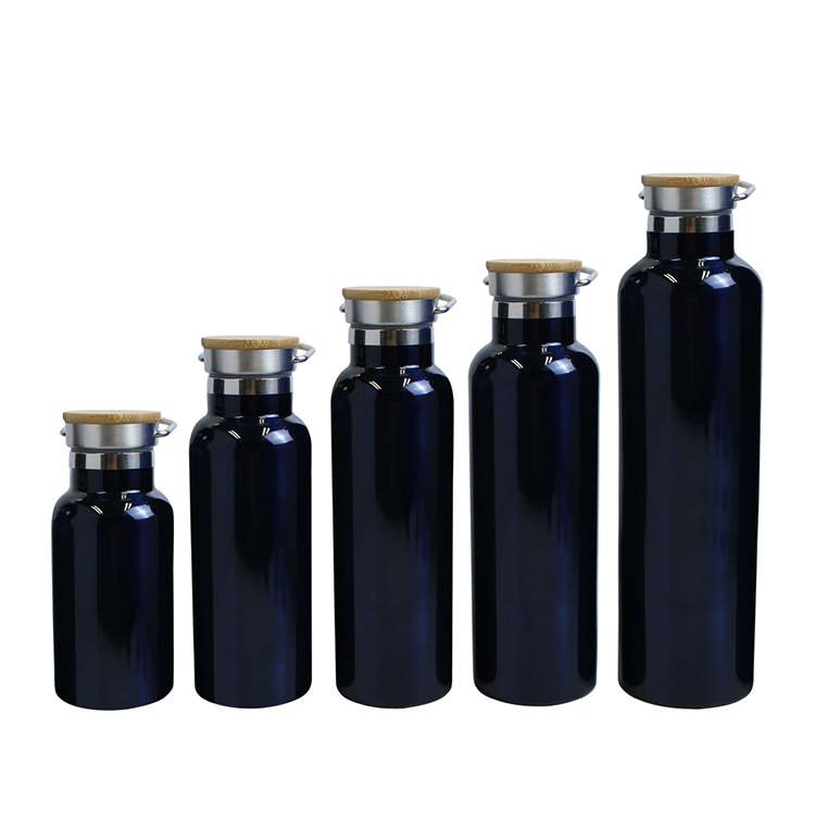 Double Wall Vacuum Bottle Stainless Steel Sports Flask with Bamboo Steel Cover