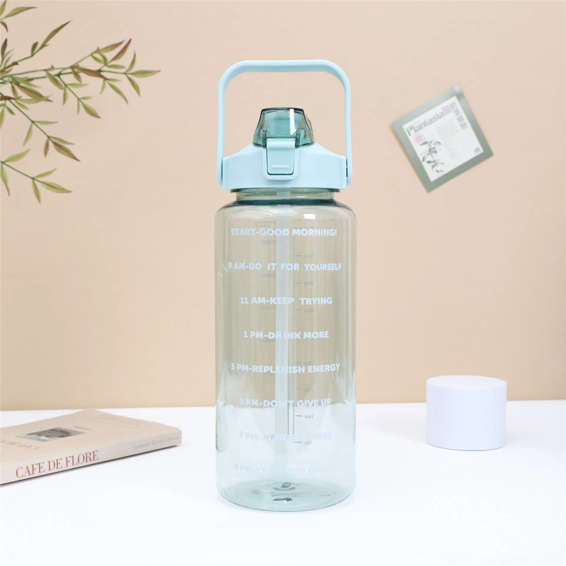 2000ml Direct Drinking Plastic Wide Mouth Straw Water Bottle for Sport