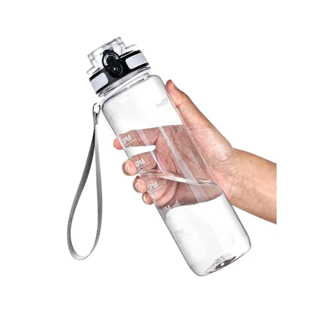 BPA-Free Tritan Sports Water Bottle with Time-Marker, Leak-Proof Wide-Mouth, Gym, School Office