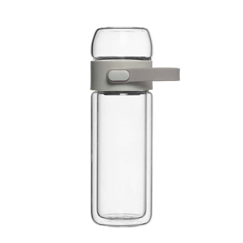 260ml Leak Proof Clear Double Wall Borosilicate Glass Tea Infuser Water Bottle with Silicone Handle