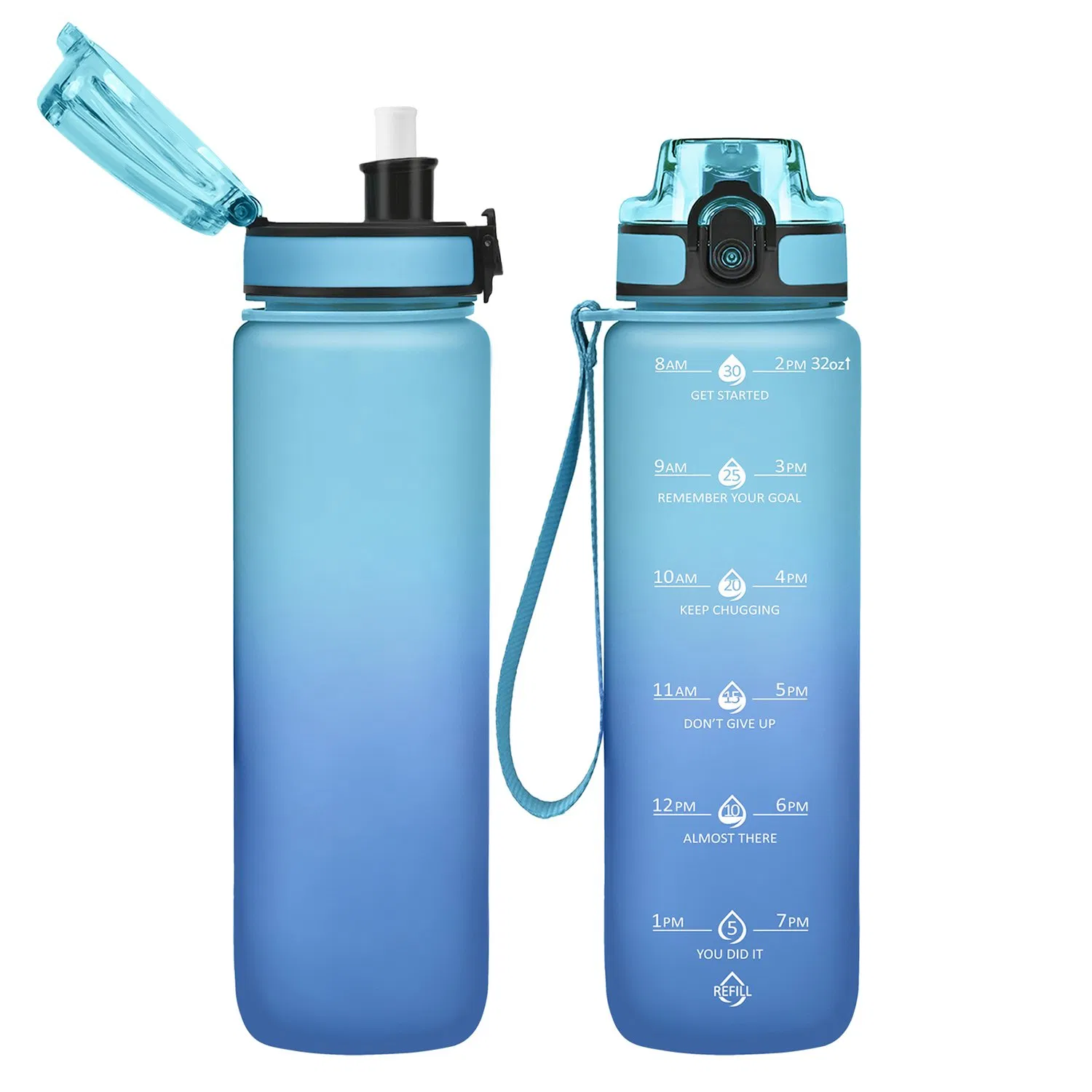 Custom Portable Plastic Handheld Cup Sports Water Bottle for Adults Camping Travel with Time Marker