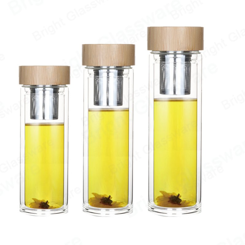 Double Wall High Borosilicate Glass Water Bottle with Tea Infuser
