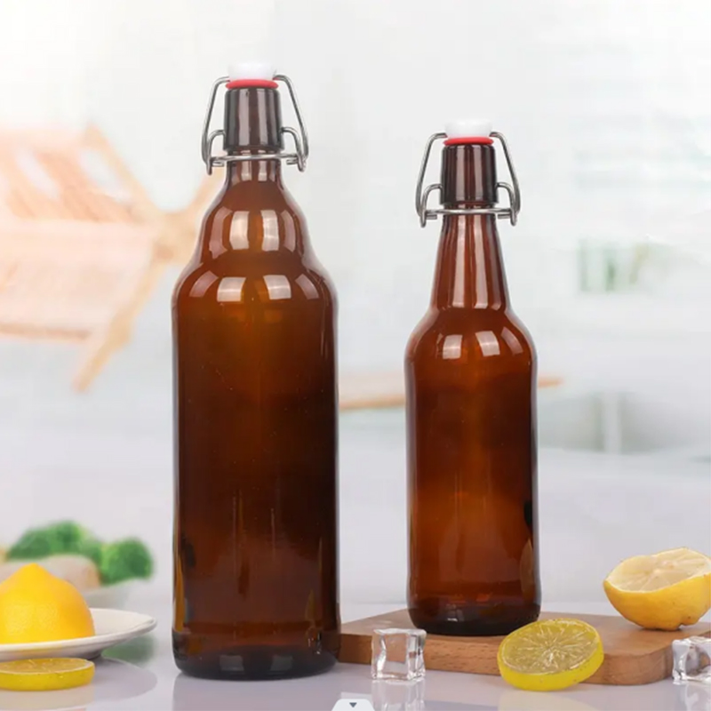 Wholesale 330ml 500ml 750ml 1000ml Amber Swing Top Beer Wine Bottle Glass Flip Lid Drinking Water Bottle Empty Juice Milk Bottle
