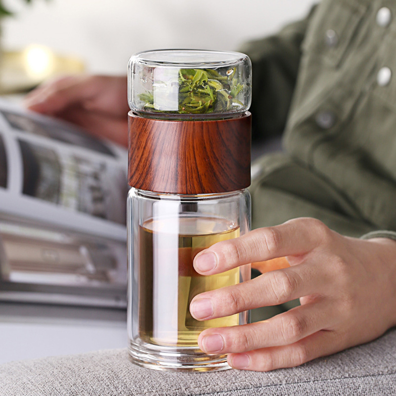 350ml Double Wall Glass Water Bottle with Tea Separation Direct Drinking and Travel-Friendly Boiling Water Applicable