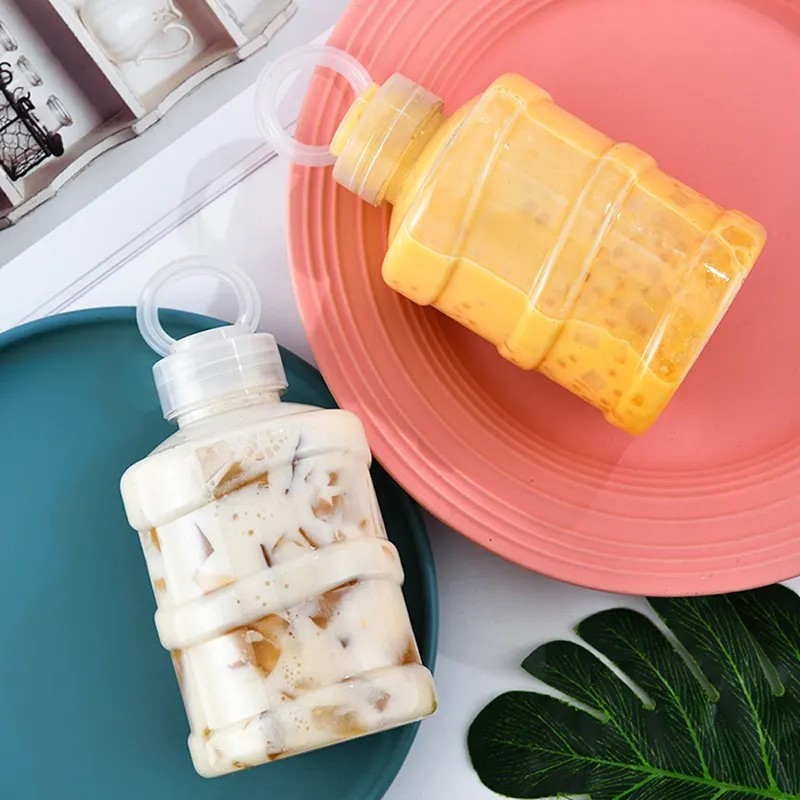 500ml 650ml Portable Transparent Colorful Mini Water Beverage Bucket Pet Plastic Juice Drink Bottle with Cap