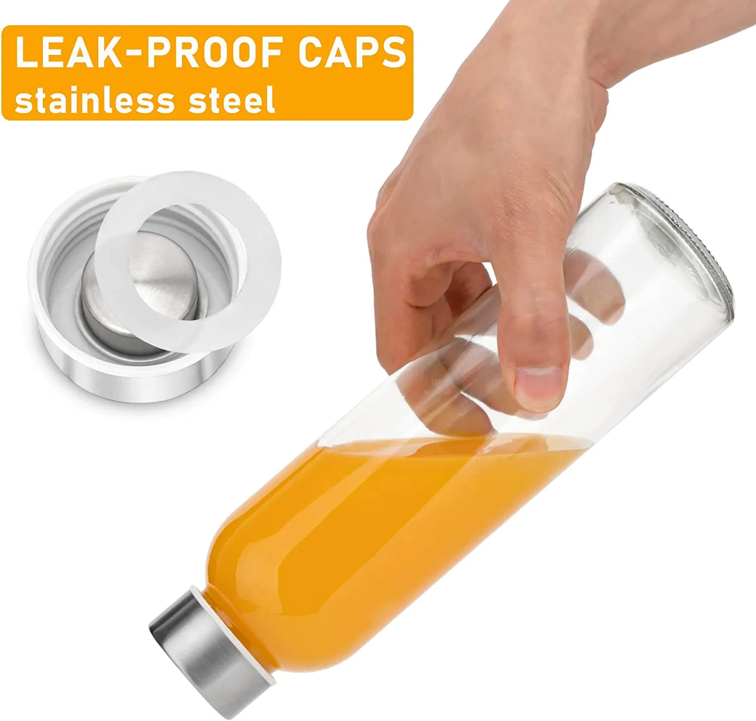 500ml Juice Beverages Glass Water Bottle with Bamboo/Stainless Steel Lid &amp; Sleeve 750ml 1L 300ml 14oz