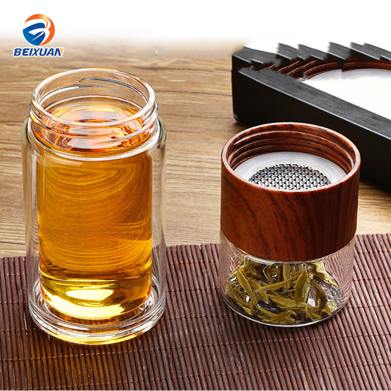 230ml Wholesale Creative Portable Leak Proof Tea Glass Double Wall Drink Glass Infuser Tumbler with Filter and Tea Separator for Drinking Water Bottle