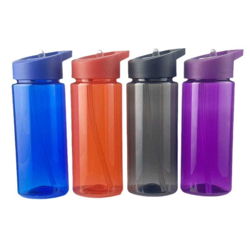 Custom Logo Reusable Sports Drinking Plastic Water Bottle for Kids with Flip Straw and Lid