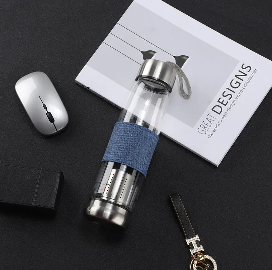 Double Wall Glass Water Bottle with Tea Strainer