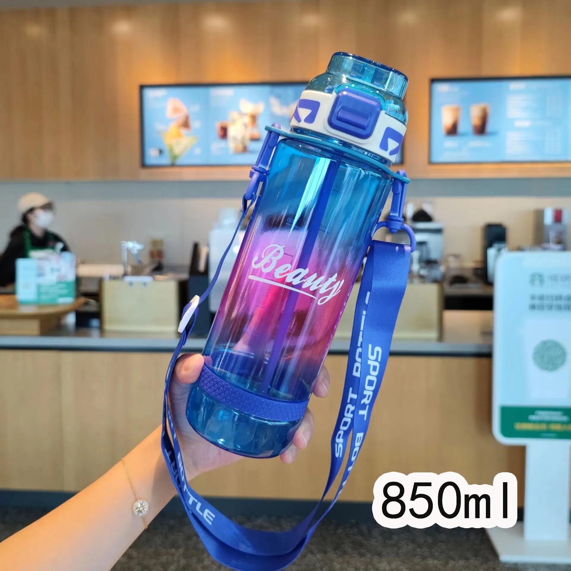 Seaygift Amazons Newest Sports Travel Portable Plastic Straw Tumbler Cups Mugs Clear Gradient Climbing Plastic Water Bottle