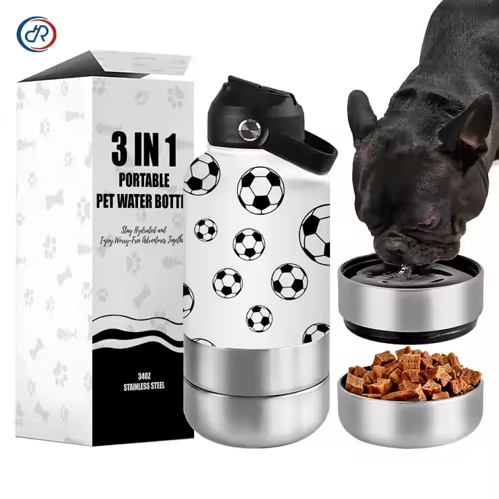 3 in 1 Dog Water Bottle 32oz Portable Water Bottle Pet Feeder Travel Bowl 304 Stainless Steel Christmas and Halloween Gifts
