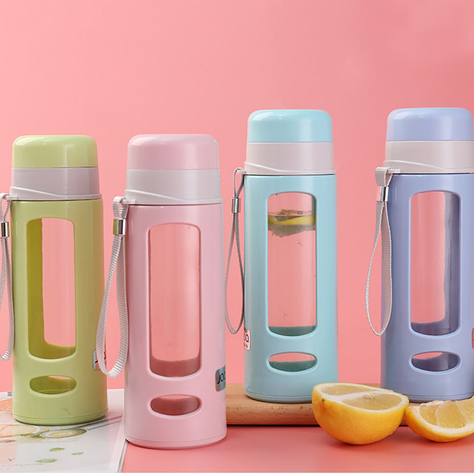 480ml Portable Leak Proof Lid Double Wall Plastic Glass Water Bottle