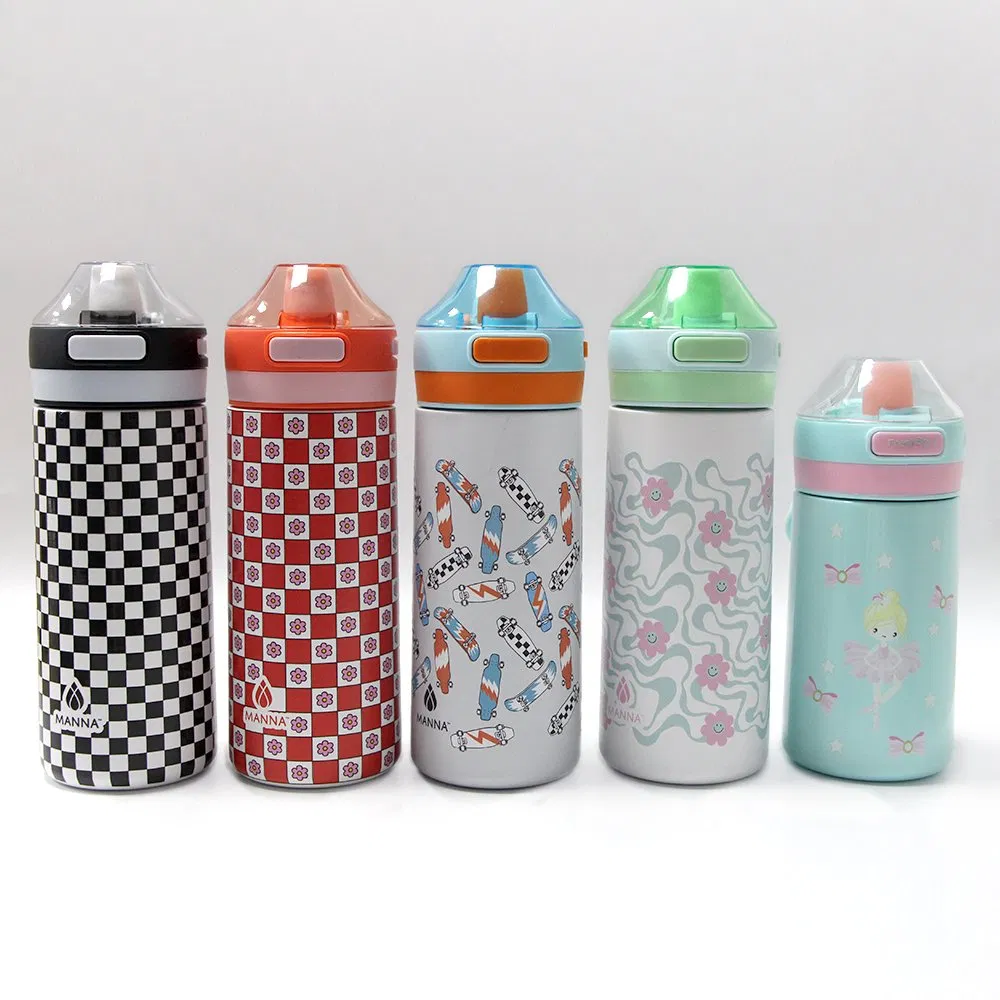 Cartoon Eco Friendly 12oz Water Bottles Sports Vacuum Insulation Cup Stainless Steel Kid Student Bottle Water with Handle