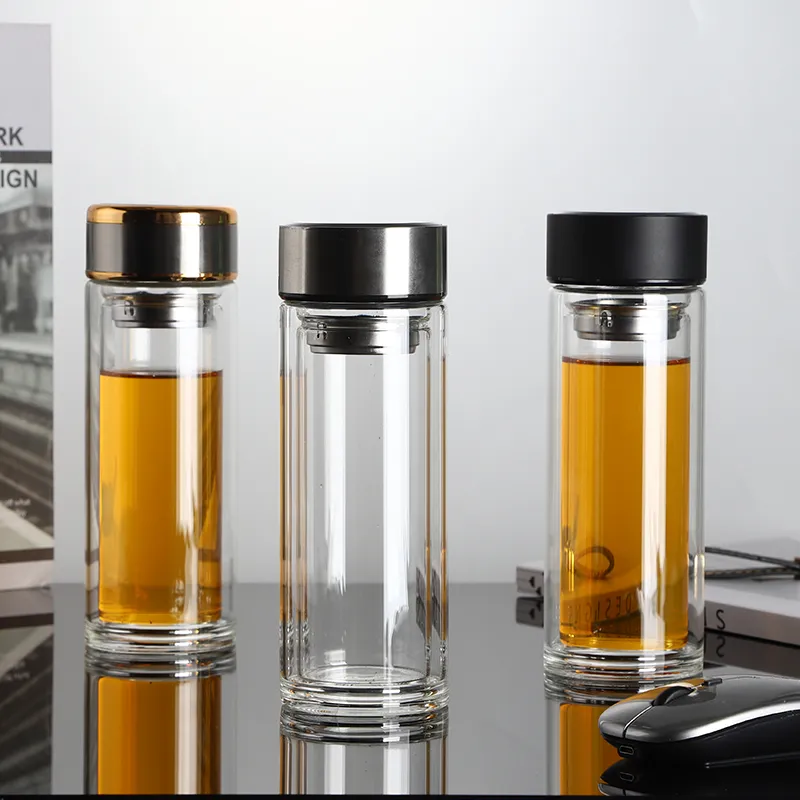 Double wall tea infuse glass bottle