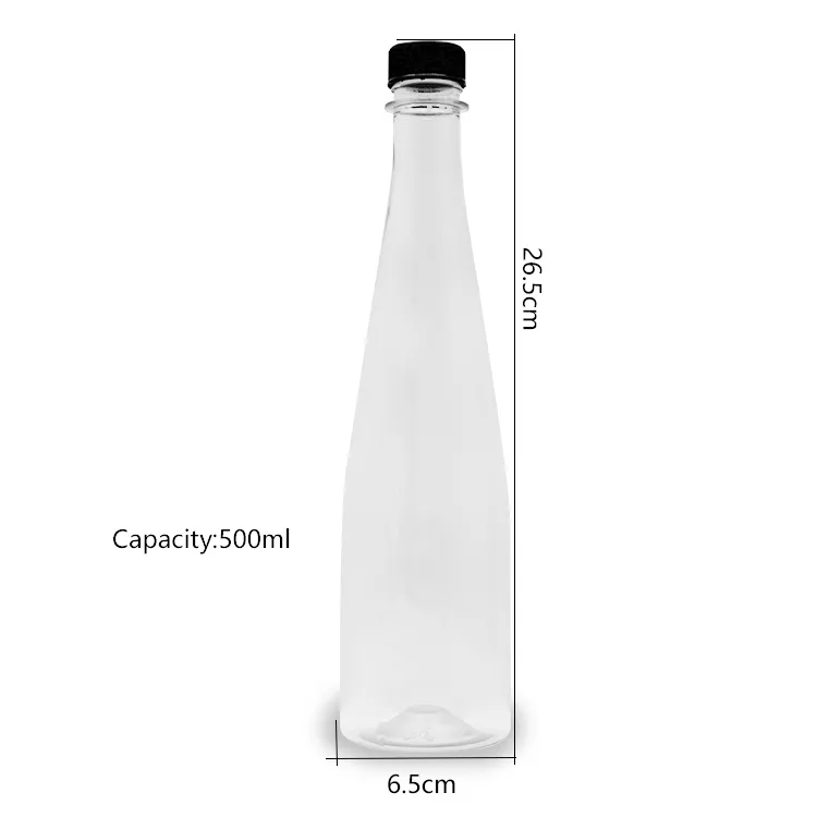 Long Neck Design Transparent Water Plastic Packaging Disposable Empty Clear 0.5L 500ml Pet Juice Plastic Bottles