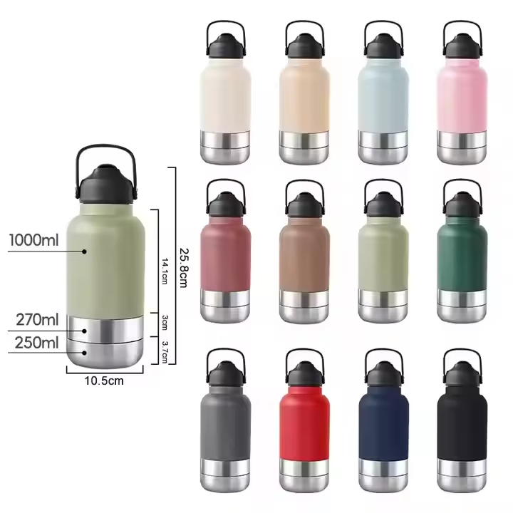 3 in 1 Dog Water Bottle 32oz Portable Water Bottle Pet Feeder Travel Bowl 304 Stainless Steel Christmas and Halloween Gifts