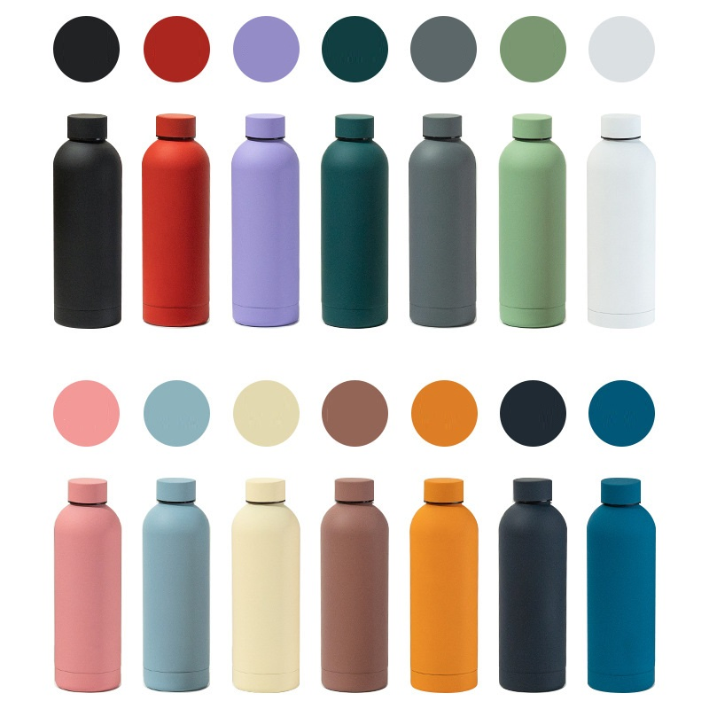 Custom Color Insulated 500ml Narrow-Mouth Bottles Stainless Steel Sports Rubber Paint Thermos Vacuum Flask Water Bottle with Lid