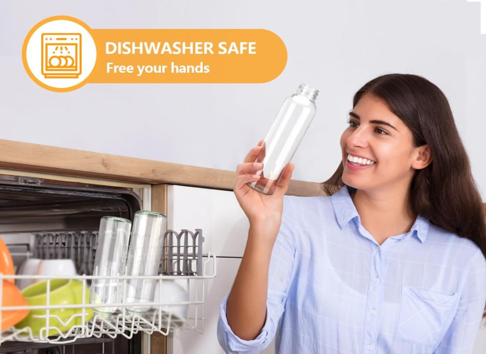 Glass Water Bottles with Lids 18 Oz, Reusable Clear Juice Bottles Stainless Steel Airtight Cap for Juicing, 100% Leak Proof Juice Drinking Jar with Sleeve