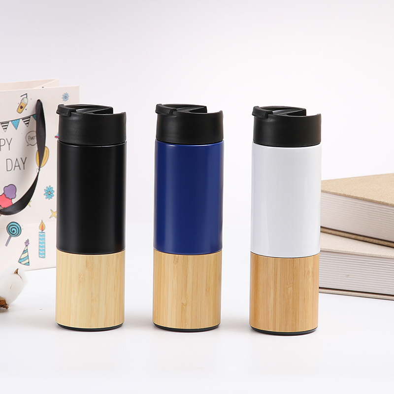 BPA Free Wide Mouth Stainless Steel Nature Bamboo Water Bottle Thermal Flask