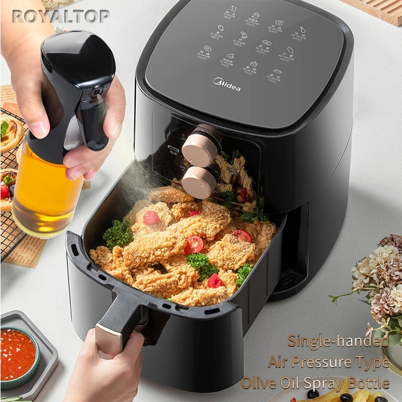 Mini Reusable 210ml 300ml Glass Oil Spray Dispenser Grilling Baking Cooking Small Olive Oil Bottle with Plastic Sprayer Lid