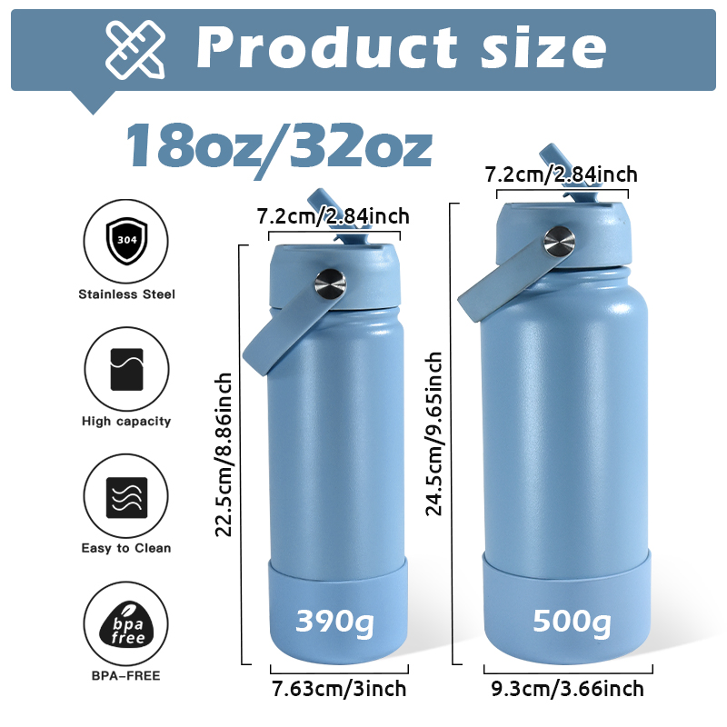 Custom Logo 18oz 32oz Double Wall Vacuum Flask Travel Gym Sports Stainless Steel Insulated Water Bottle with Straw Flip Lid