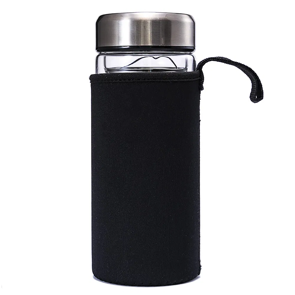 Wholesale Stainless Steel Lid Double Borosilicate Glass Wall Water Bottle with Filter