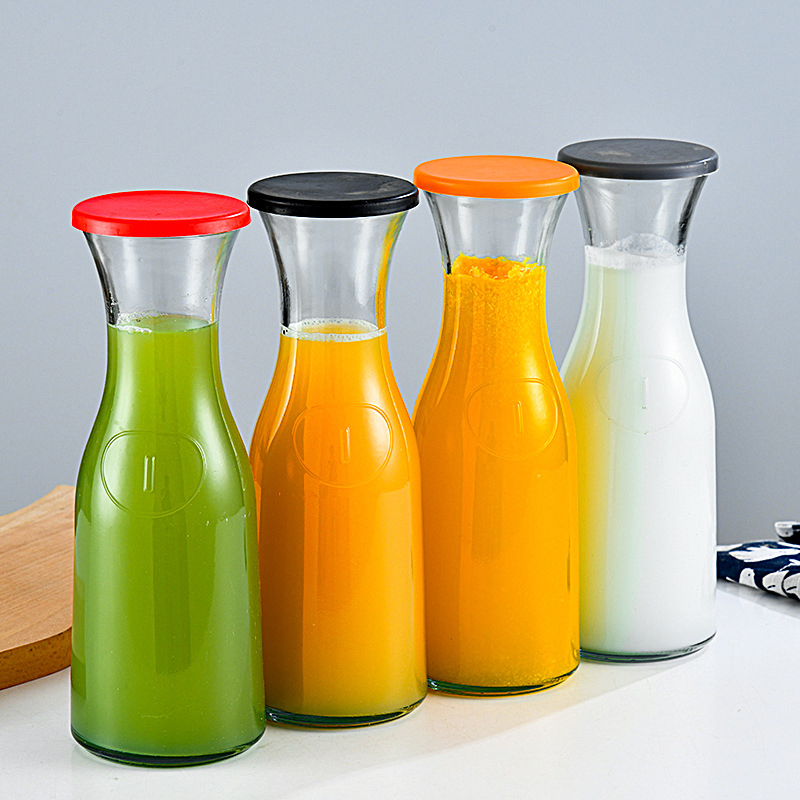 Wholesale 1000ml Wide Mouth Glass Beverage Bottle with Cap for Water Milk Cold Brew Tea