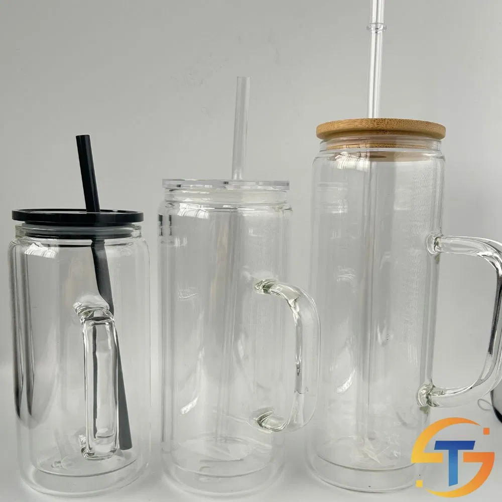 Double-Wall Glass Tumbler with Handle DIY Design Glass Bottle for Coffee Water
