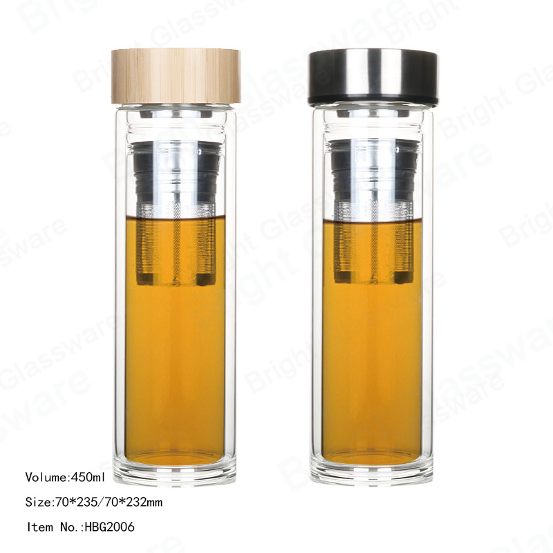 Double Wall High Borosilicate Glass Water Bottle with Tea Infuser