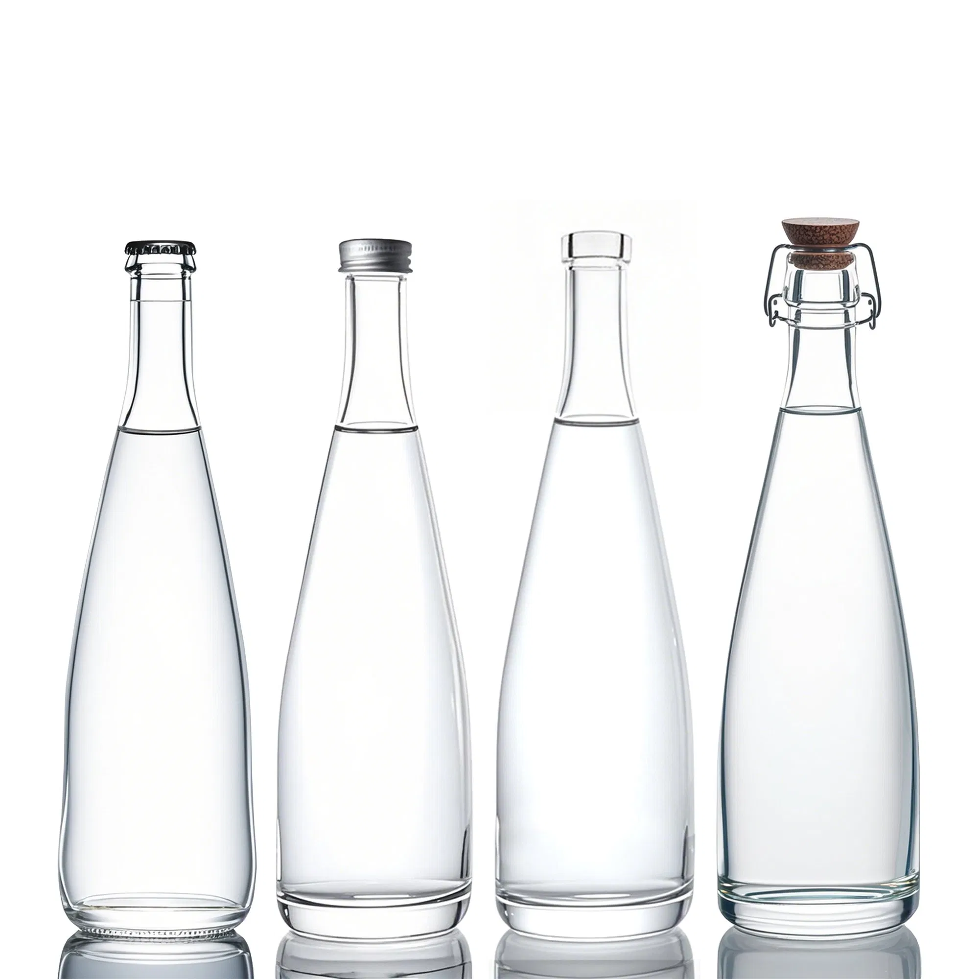 Wholesale 330ml 500ml 750 Ml 1L Luxury Water Glass Bottle Feast Wedding Juice Beverage Sparkling Soda Mineral Water Glass Bottle with Cork or Screw Cap