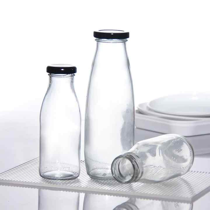 Wholesale High Quality Empty 100ml 250ml 500ml 1 Liter Beverage Milk Juice Glass Bottles with Lid