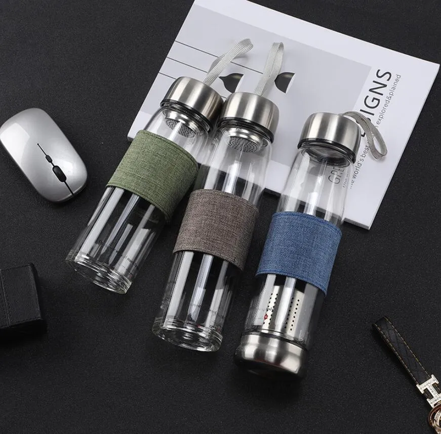 Double Wall Glass Water Bottle with Tea Strainer