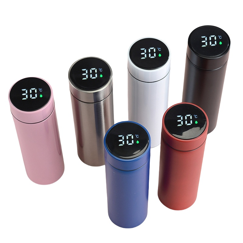 500ml Double Wall Smart Hot Water Thermos 304 Stainless Steel Water Bottle Insulated Vacuum Flask Temperature Display Smart Thermos Cup with Tea Infuser