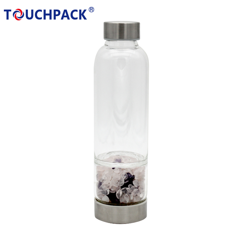 Natural Crystal Double Wall Glass Infused Gemstone Water Bottle