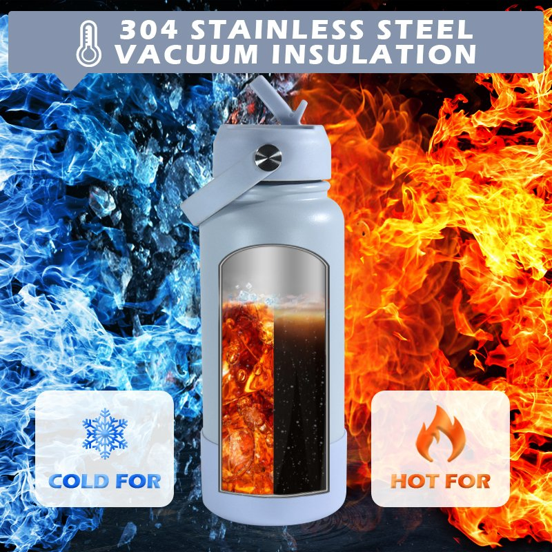 Custom Logo 18oz 32oz Double Wall Vacuum Flask Travel Gym Sports Stainless Steel Insulated Water Bottle with Straw Flip Lid