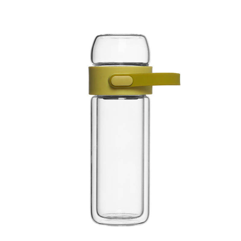 260ml Leak Proof Clear Double Wall Borosilicate Glass Tea Infuser Water Bottle with Silicone Handle