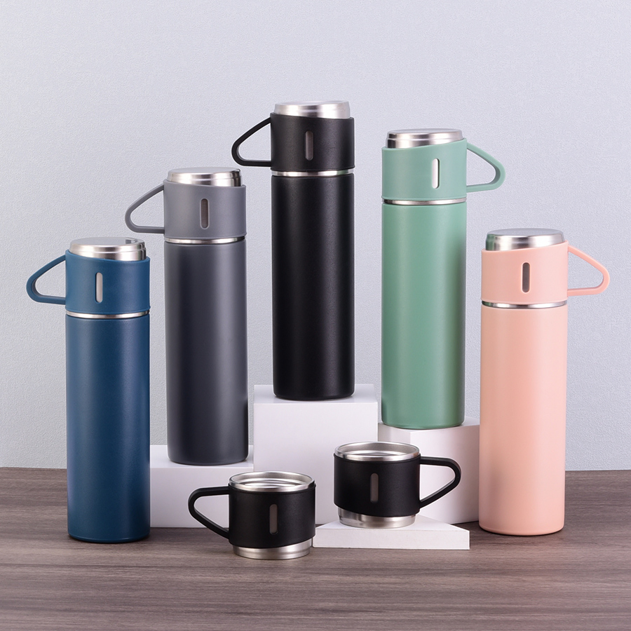 500ml 17oz 2022 Eco Friendly Stainless Steel Vacuum Thermos Insulated Water Bottle with 3 Lids